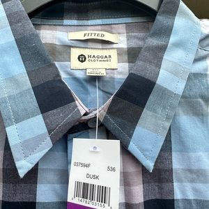 NWT Haggar Short Sleeve Plaid Button Up  Dress Shirt